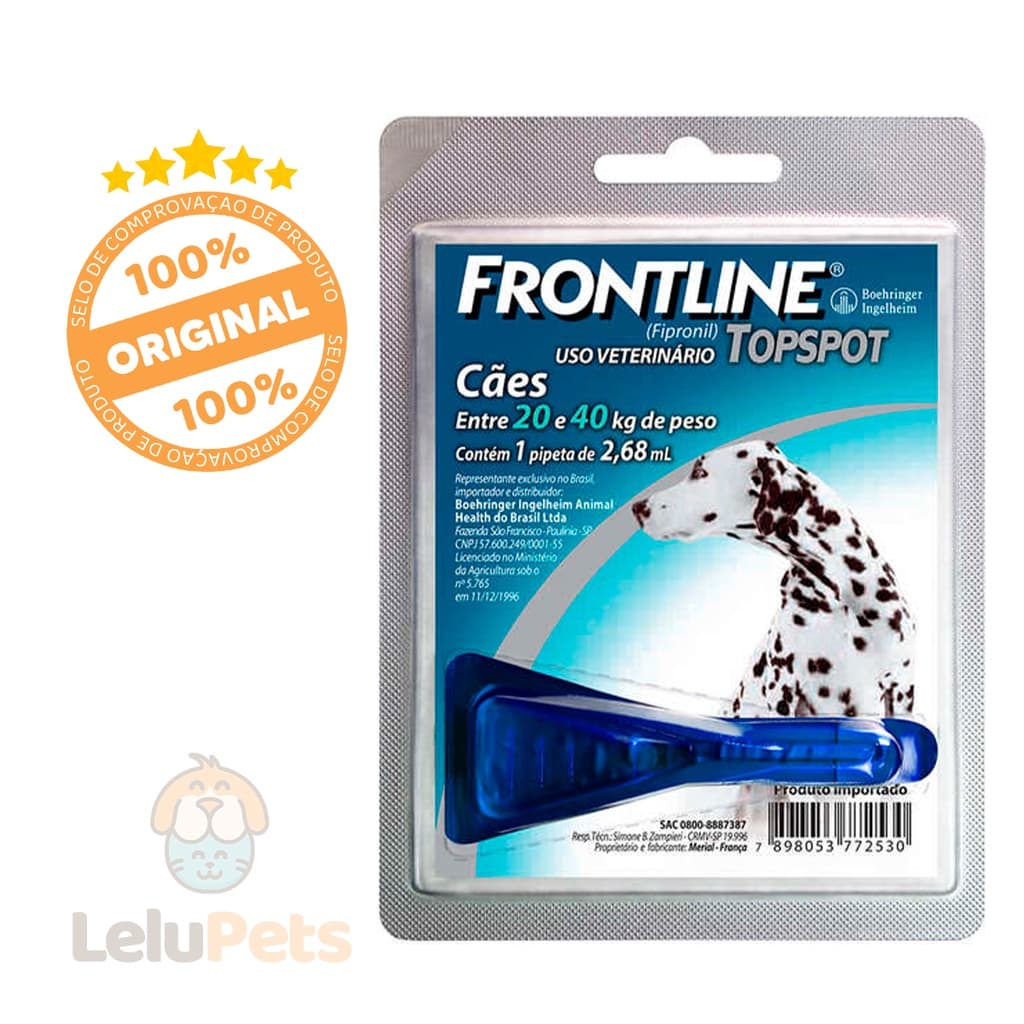 Frontline Top Spot G Cães 20kg a 40 kg 2,68ml 1 Dose Antipulgas Para Cachorro