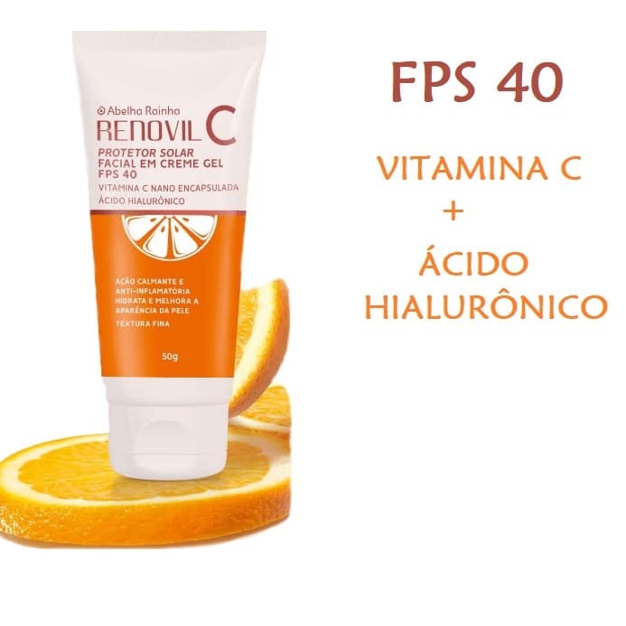 Protetor Solar Facial em Creme Gel FPS 40 Com Vitamina C e Ácido Hialurônico - Abelha Rainha 50g