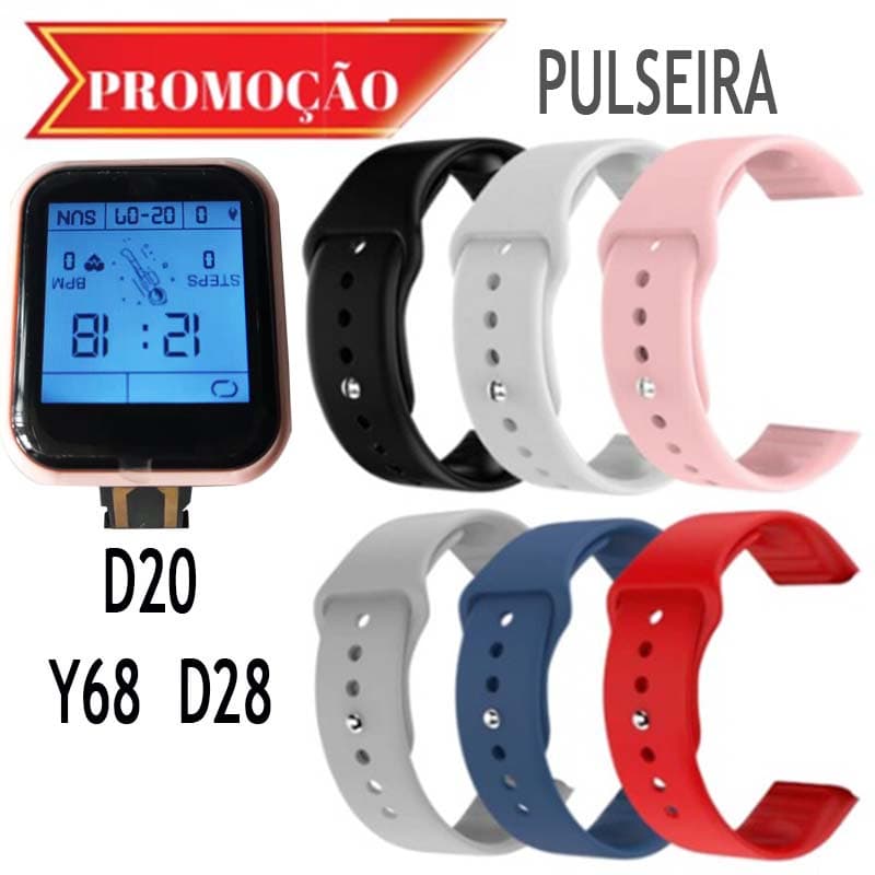 d20 Para Pulseira Smartwatch D20 Y68 D28 Smartwatch V6 - Pulseira de Encaixe USB Pronta Entrega