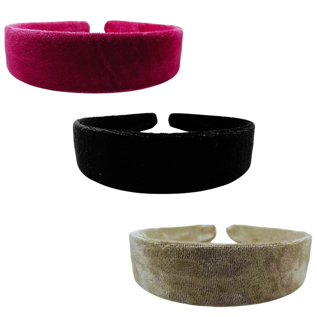 01 Tiara Arco Arquinho Feminina Encapada Veludo Lisa Larga 30mm/ 3cm