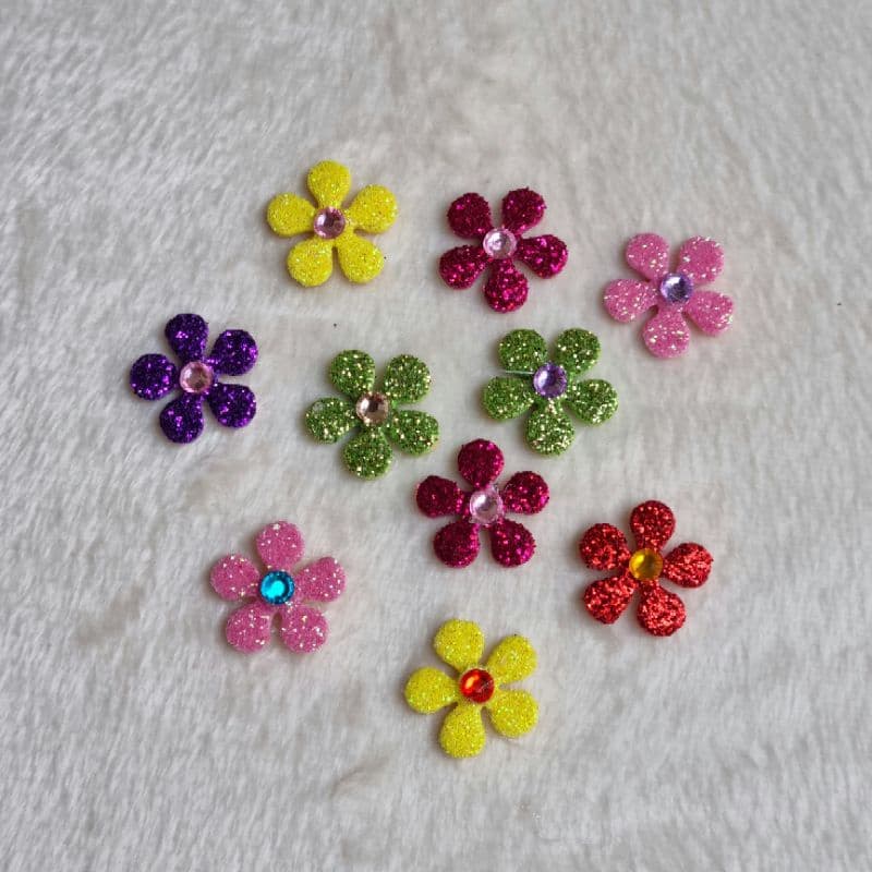 30 Adesivos Pet EVA Flor Com Strass Cores Sortidas