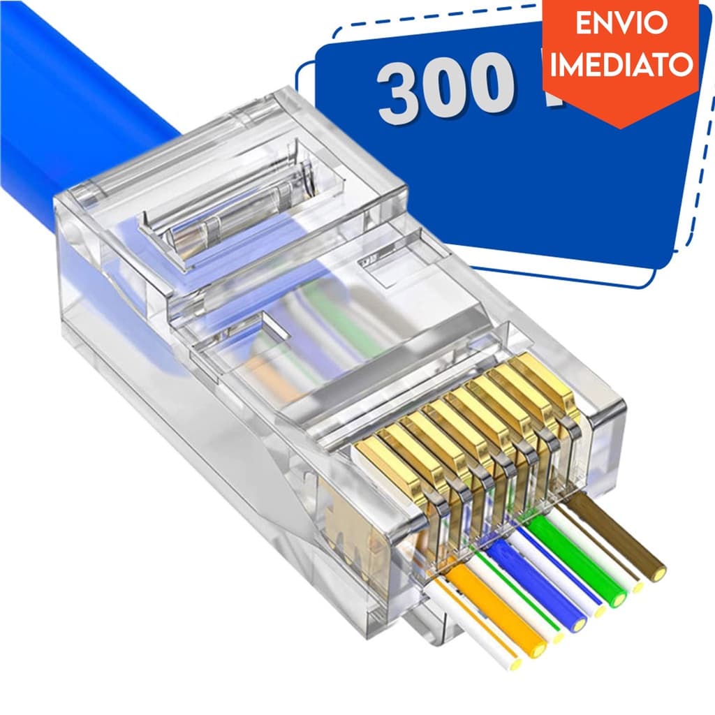 Conector Cabo de Internet RJ45 Vazado Cat5 EZ Exbom 300 Unidades