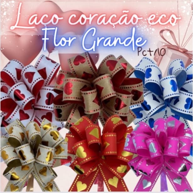 Laço Pronto Para Presente e Embalagem Laço Coração Flor Grande 10 unidades