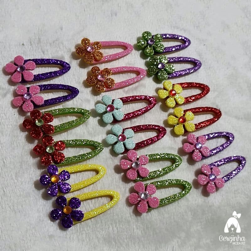 20 Adesivos Pet EVA Tic Tac Flor Com Strass Cores Sortidas