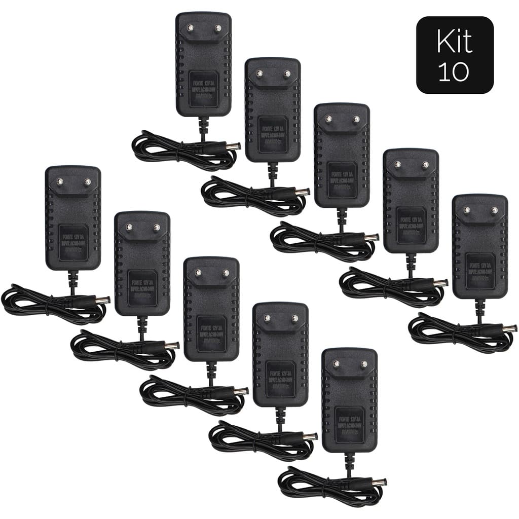Kit 10 Fonte 3a 12v Estabilizada Chaveada Bivolt Cftv Fita Led