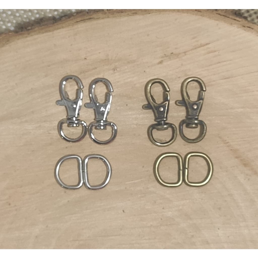 Mosquetão para Bolsas - pequeno 35mm (kit contendo 4 mosquetões e 4 argolas D)