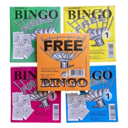 Kit C/ 5 Blocos Cartela Jogo Bingo Coloridos 100fls 11x10cm