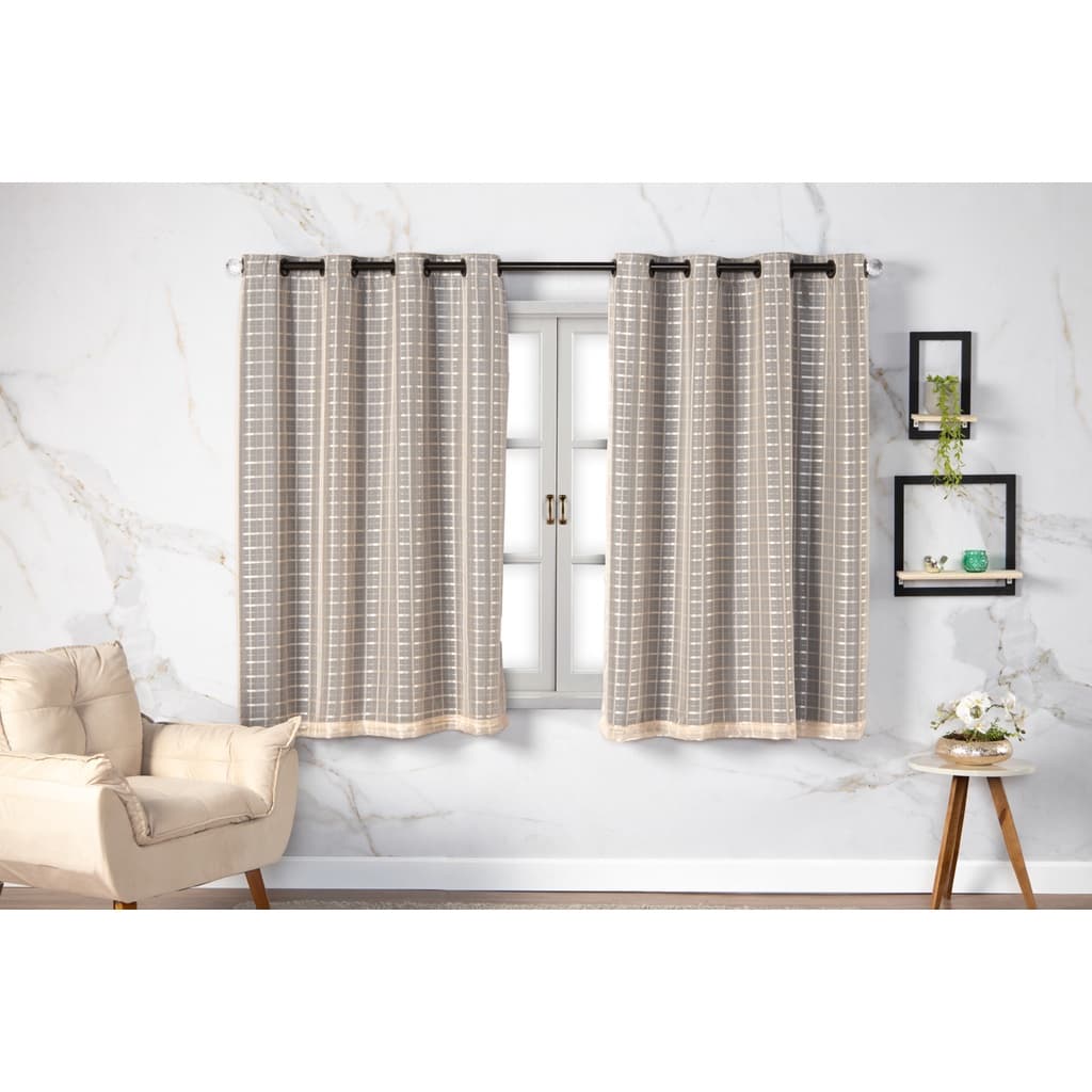 Cortina Com Blackout Prata 2,80m x 1,60m Sala Quarto Janela Voil Xadrez Varias Cores Veda Luz