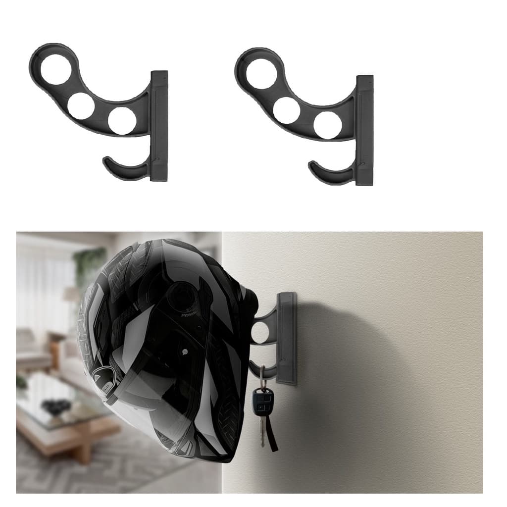Kit 02 Suportes Gancho Cabide Para Pendurar Capacete Chaves De Parede Fixo