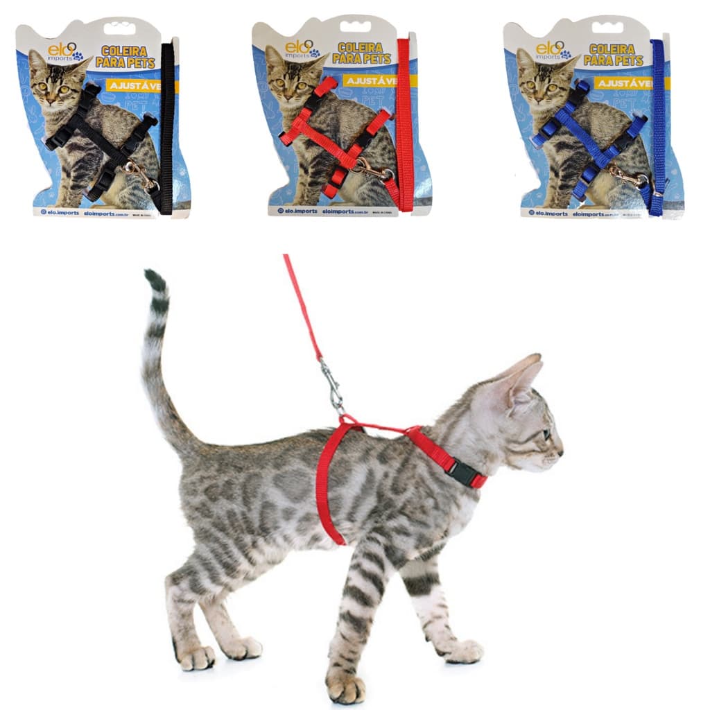 Coleira Peitoral Com Guia Para Gato e Cachorro Pequeno Porte