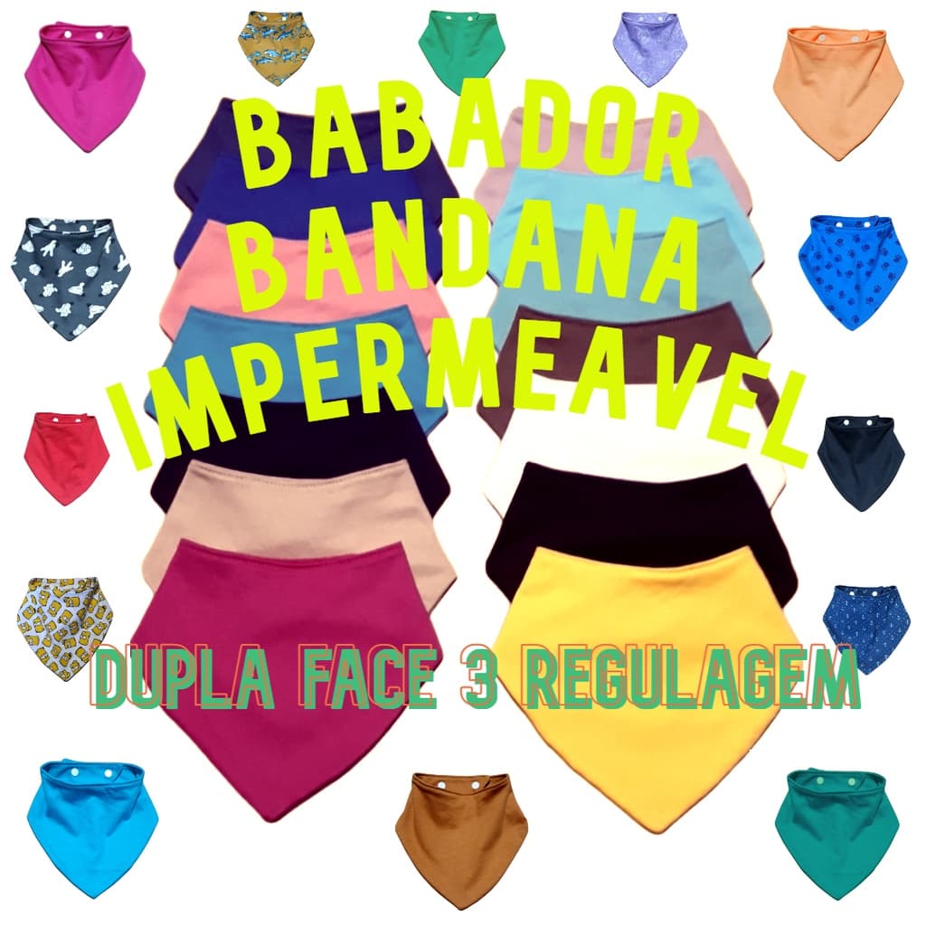 Babadores Bandana Impermeavel Dupla Face Com 3 Regulagem