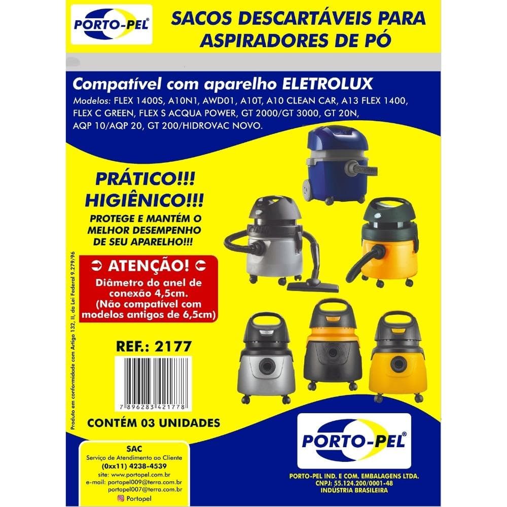Kit 3 Sacos Aspirador de Pó Similar Portopel Eletrolux - A10, Acqua Power e Gt2000 CSE10