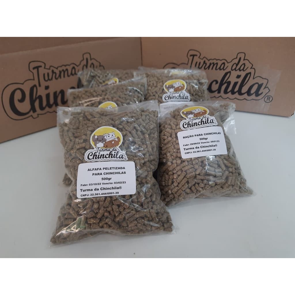 KIT 14  - 2kg Ração + 1kg Alfafa Peletizada para Chinchila Turma da Chinchila
