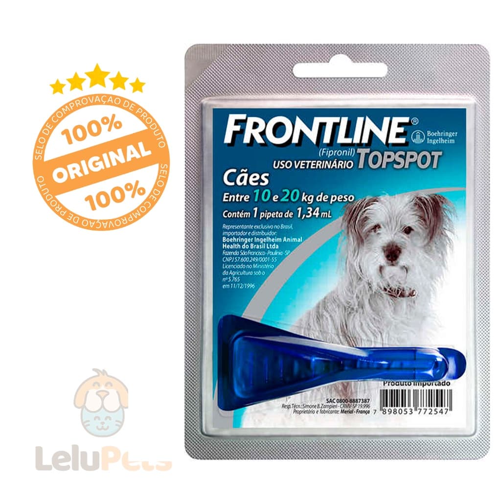 Frontline Top Spot M Cães 10kg a 20kg 1,34 Ml 1 Dose Antipulgas Para Cachorro