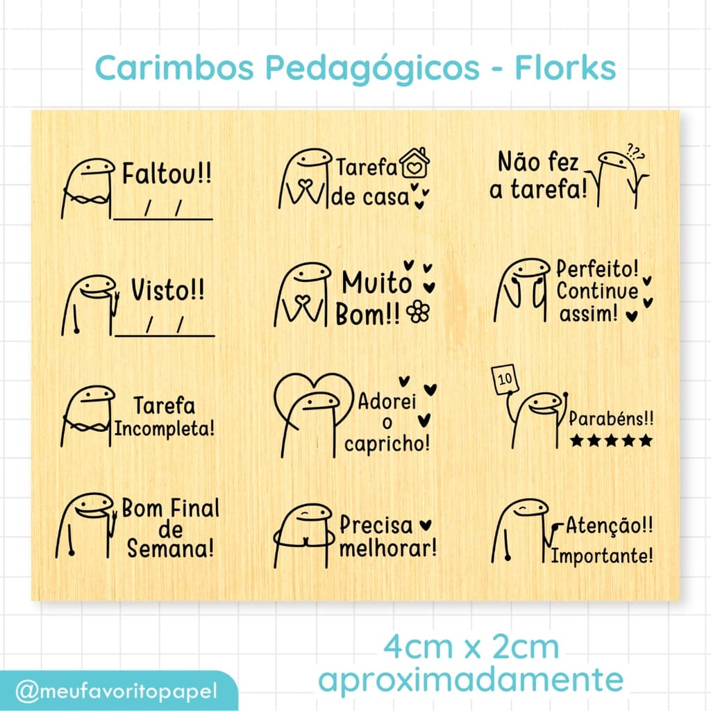 Carimbo Pedagógico Flork Meme - Carimbo Escolar Infantil para Professores 4cm
