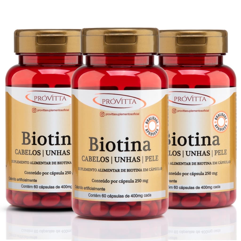 Kit 3 Biotina Firmeza Crescimento Cabelos Unhas Pele