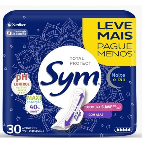 Absorvente Sym Noite&dia 30 Unidades Com Abas Cobertura Suave