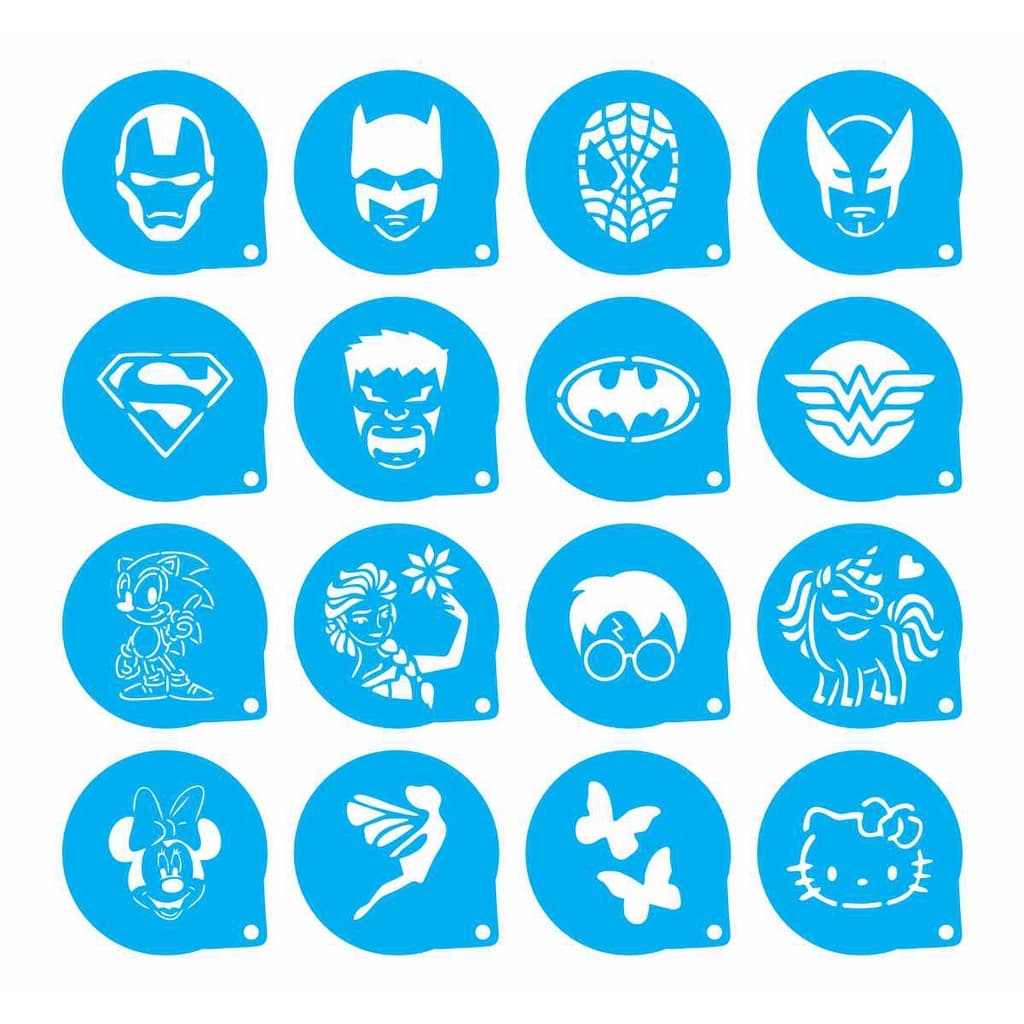 Stencil Personagens (18) Infantis Kit 16 Moldes 7x7cm