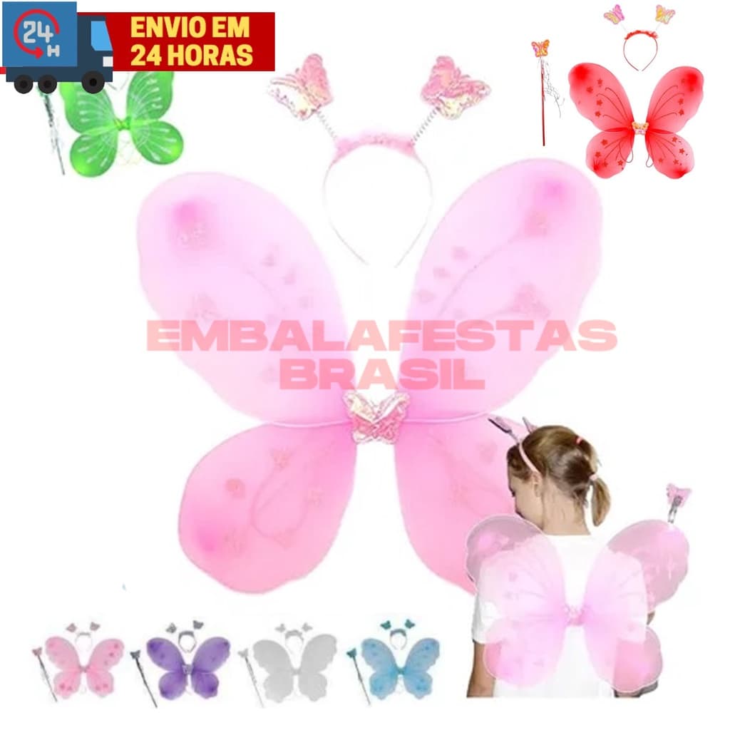 Kit 3 Peças Asa de Borboleta Varias Cores Fantasia Asinha Fantasia Cosplay