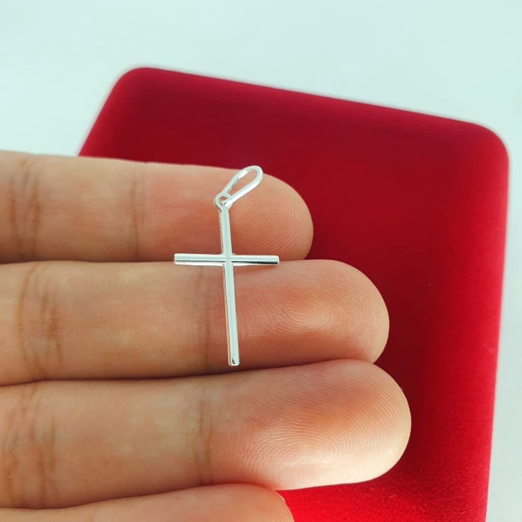 Pingente prata 925 legítima cruz palito 15mm x 30mm