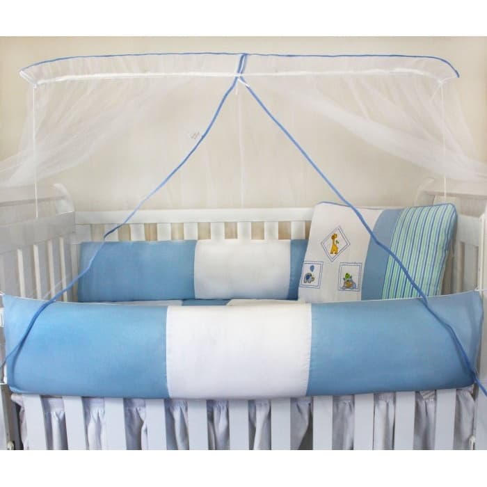 Kit Protetor de Berço Kids com Mosquiteiro Comum 7 peças Bichinhos Azul