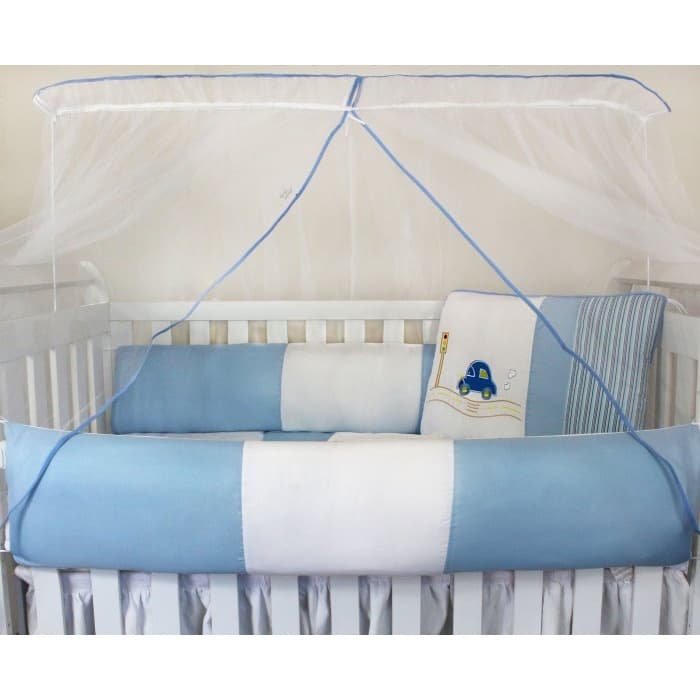 Kit Protetor de Berço Kids com Mosquiteiro Comum 7 peças Fuskinha Azul