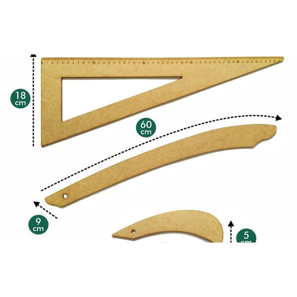 Kit De Réguas Curvas E Esquadro Para Costura MDF