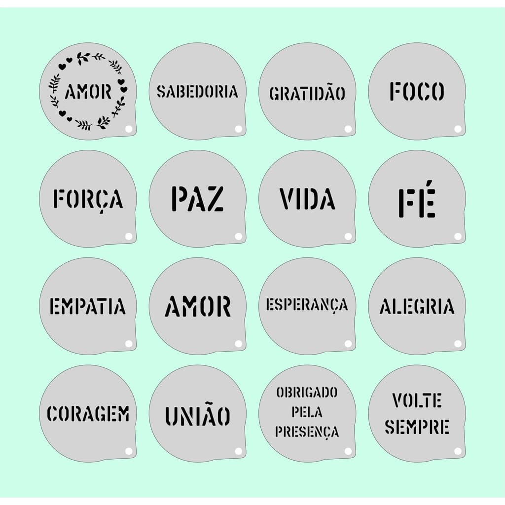 Stencil Frases Kit 16 Moldes 7x7cm