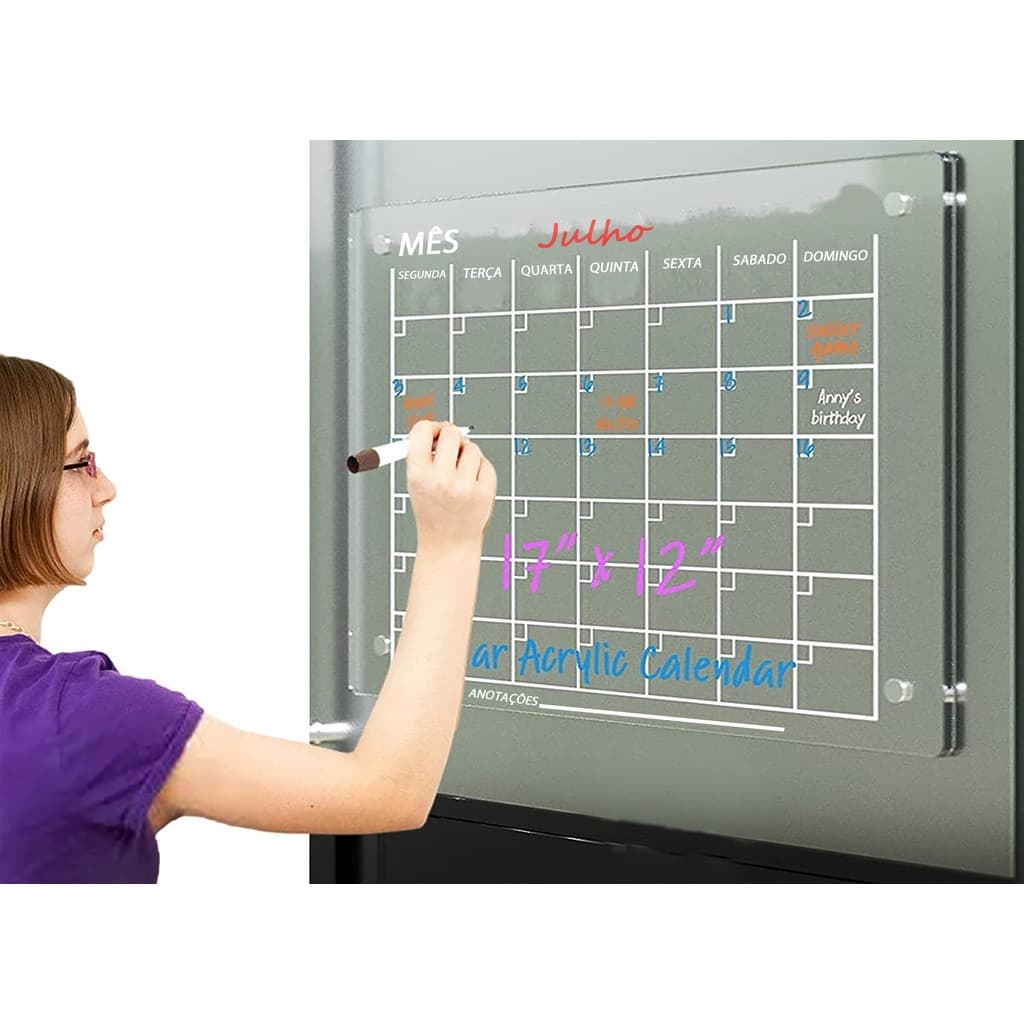 Ímã De Geladeira Planner Calendário Semanal Recados Acrilico Transparente com  caneta