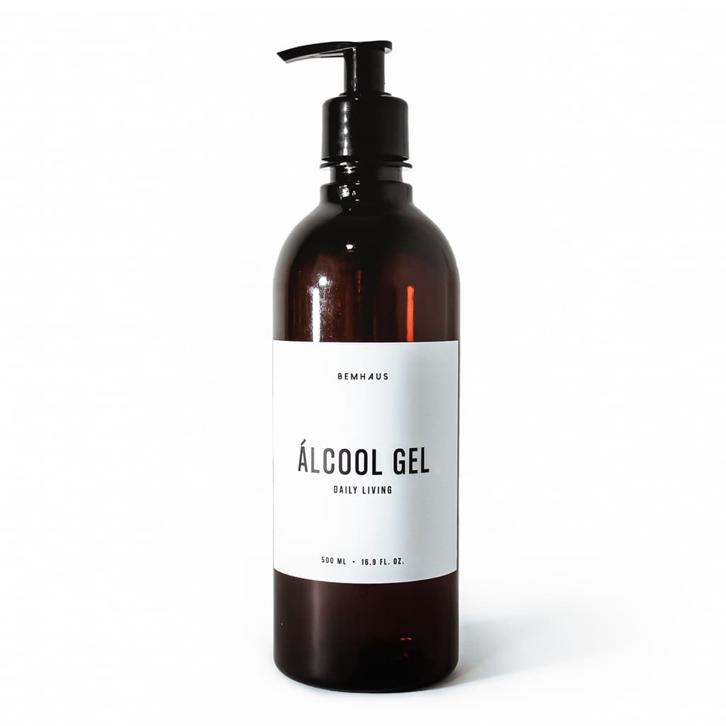 Frasco Ambar Alcool Gel 500 Ml Valvula Pump Refil Minimalista Escandinavo