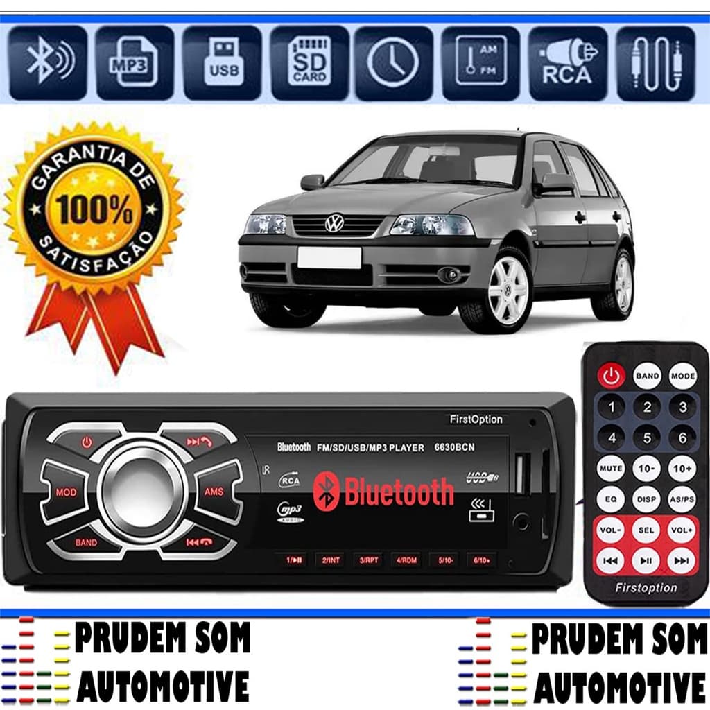 Aparelho Som de carro Mp3 Vw Gol G3 Bluetooth Pen Drive First Option 6630BN