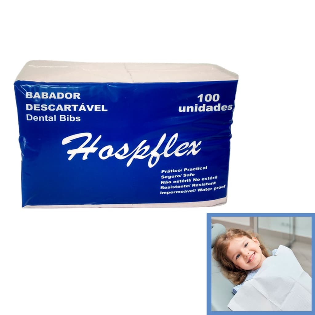 Babador Higiênico Descartável 33x47cm - HOSPFLEX - Pacote com 100un