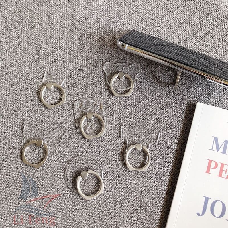 Suporte De para celular com anel de metal Acrílico Transparente Rotação 360º