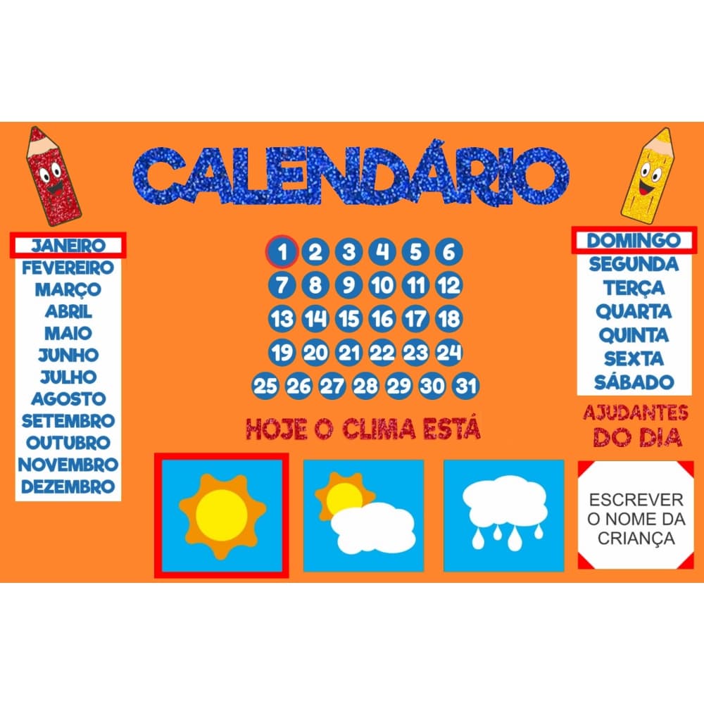 Painel Calendário interativo E.V.A Glitter
