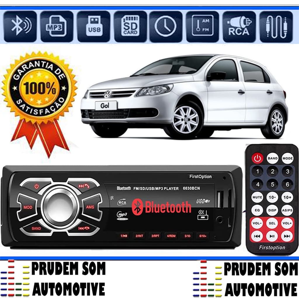 Aparelho Som de carro Mp3 Vw Gol G5 G6 G7 Bluetooth Usb Pen Drive First Option 6630BN