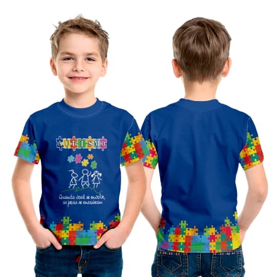 Camiseta Básica Infantil ou Adulta - Autismo Azul escuro