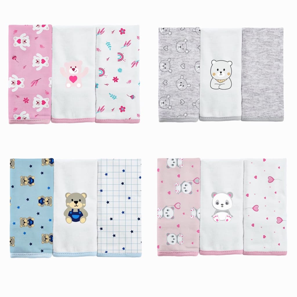 Pano Toalha De Boca Malha 100% Algodão Fio 30 Menina Menino  C/3 Unidades