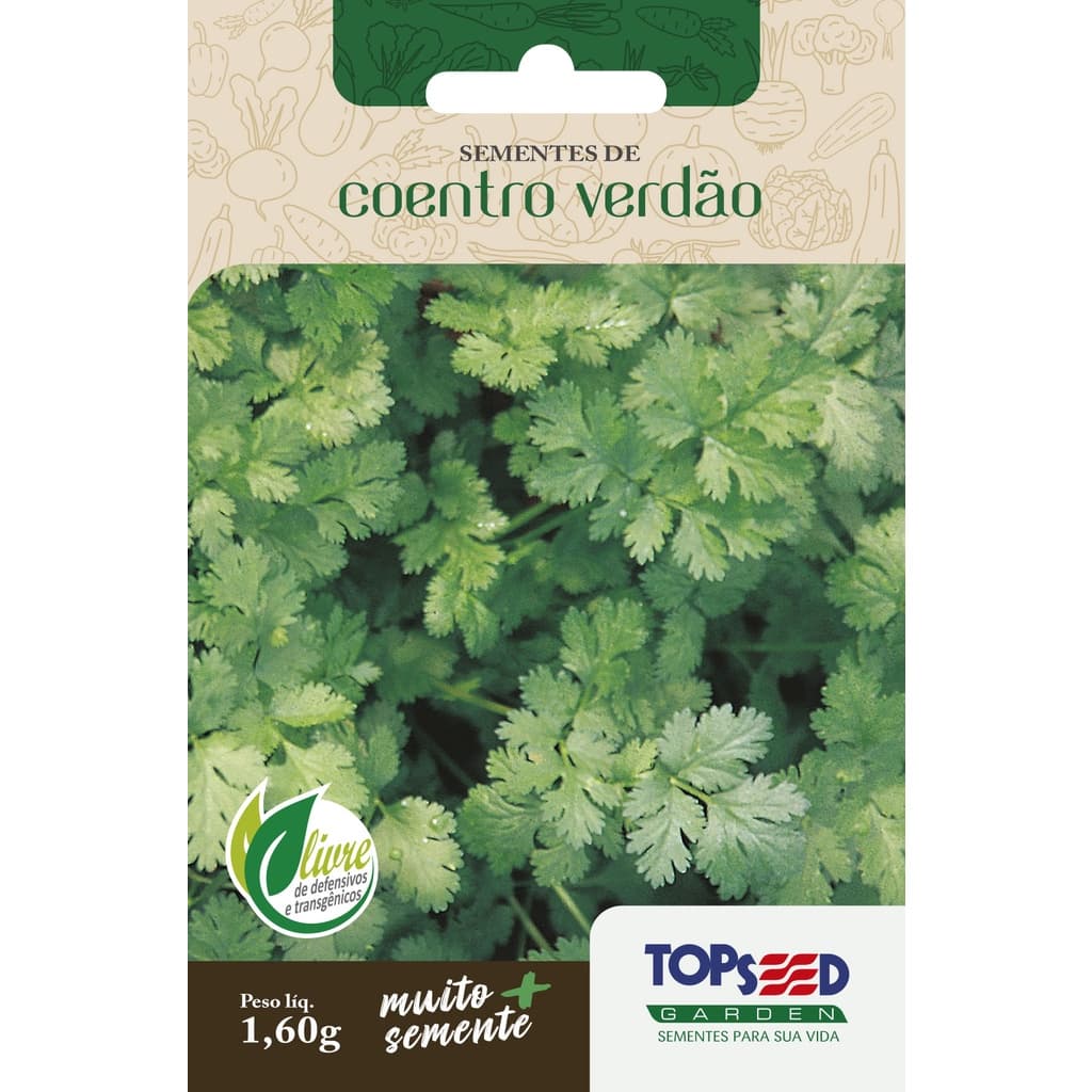 Sementes de Coentro Verdão 1,6 Gramas Topseed Hortaliças Tempero Cozinha