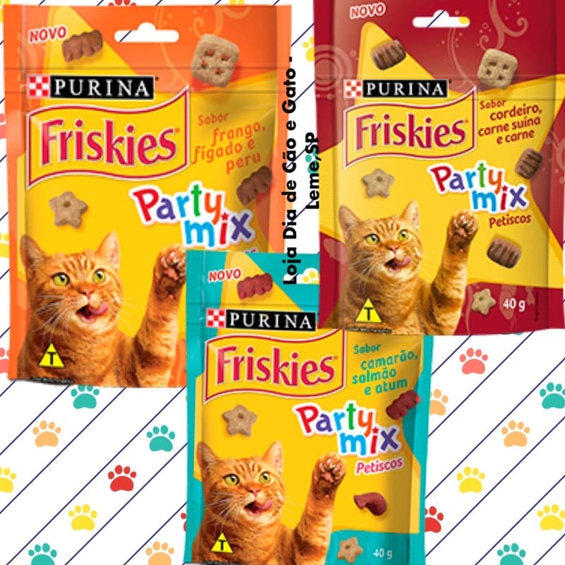 Kit 5 a 25. Party Mix 40g Petiscos para Gatos Friskies
