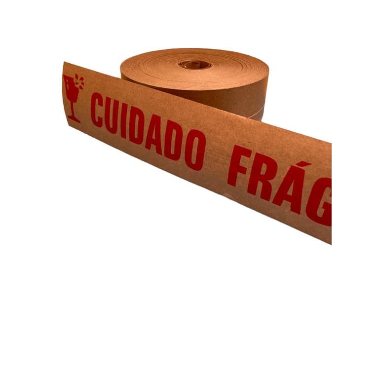 1 Rolo Fita Gomada Impressa Cuidado Frágil 70mm C/ Reforço