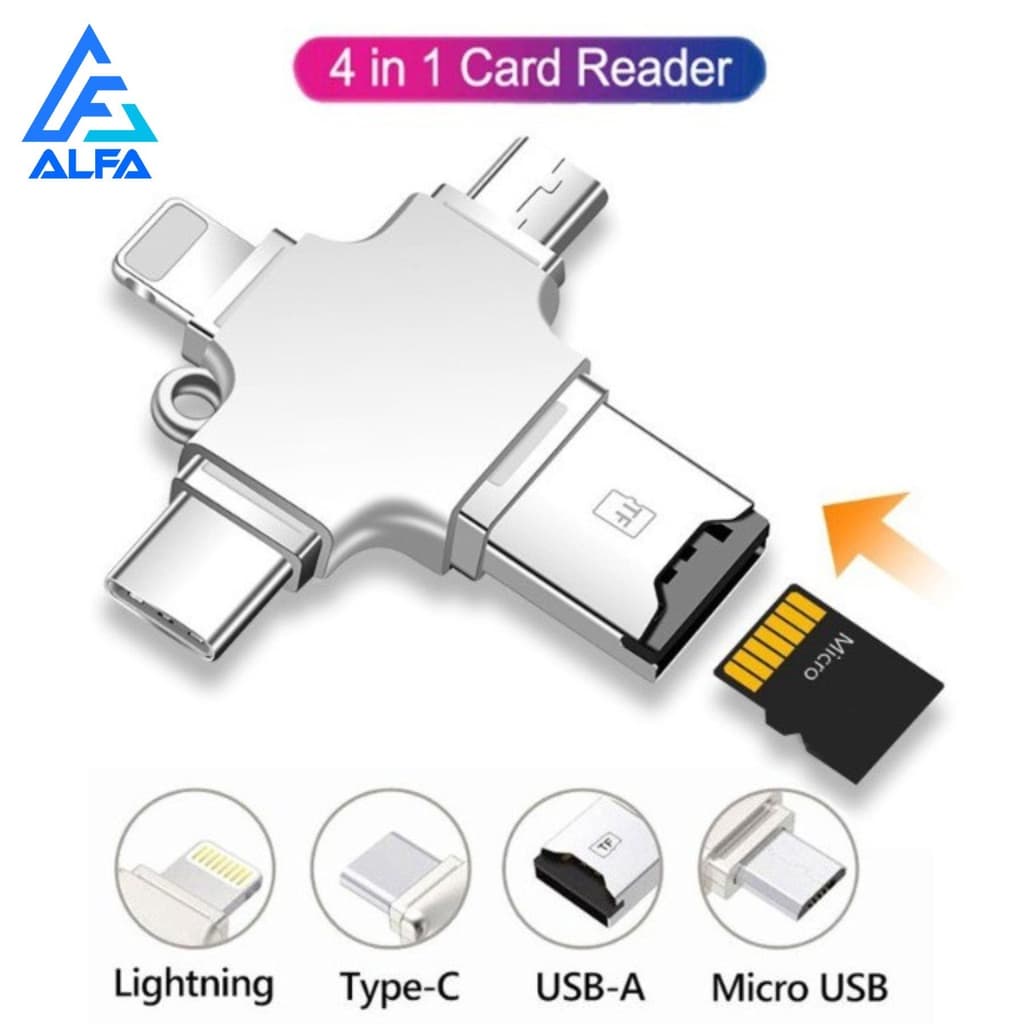Leitor De Cartão De Micro 4 em 1 Android IPhone Tipo C SD TF MicroSD OTG Adaptador