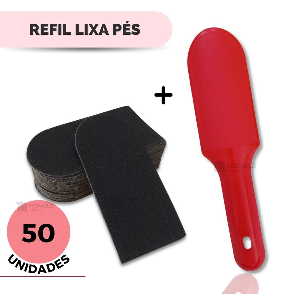 50 Lixas para Pés Refil Descartável + 1 Base Suporte Anatômica Pedicuro