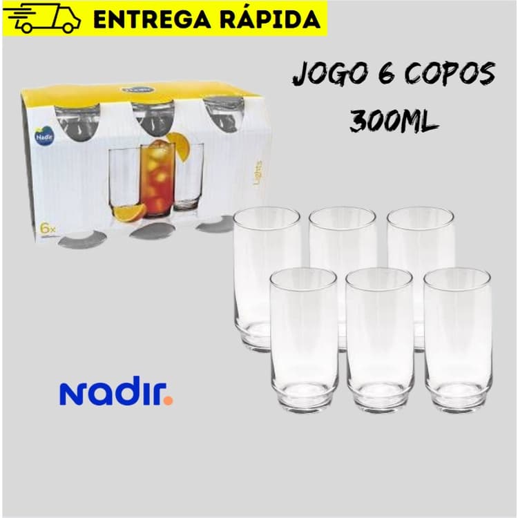 Jogo De Copos De Vidro Com 6 peças 300ml - Light Nadir Figueiredo
