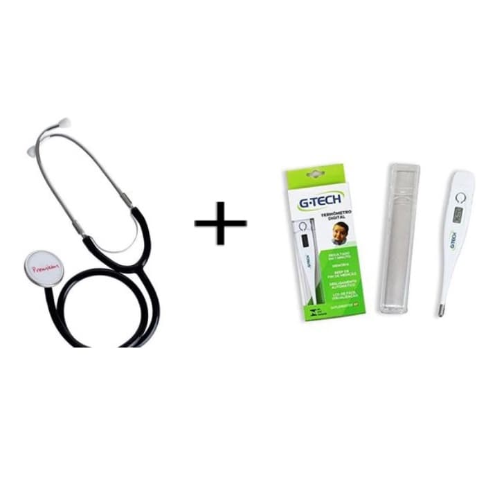 Estetoscópio Premium simples original G-tech preto + Termometro Clinico Digital G Tech