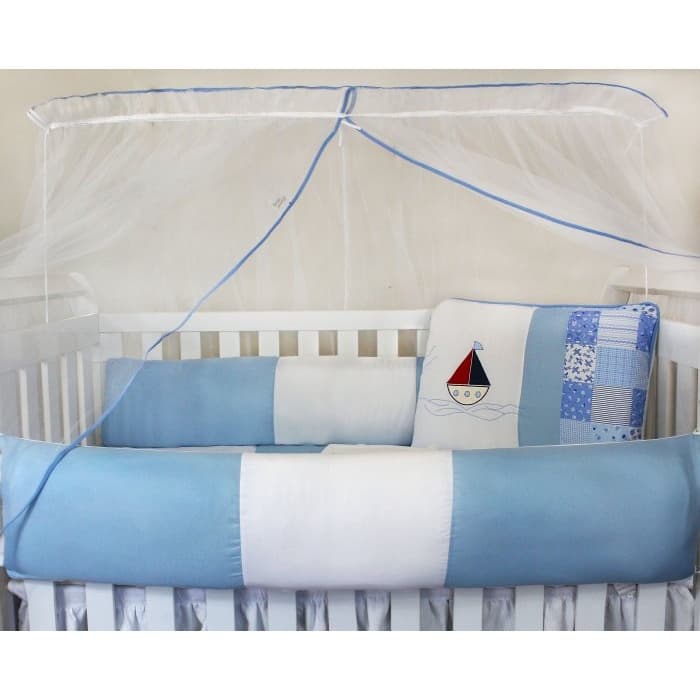 Kit Protetor de Berço Kids com Mosquiteiro Comum 7 peças Veleiro Azul