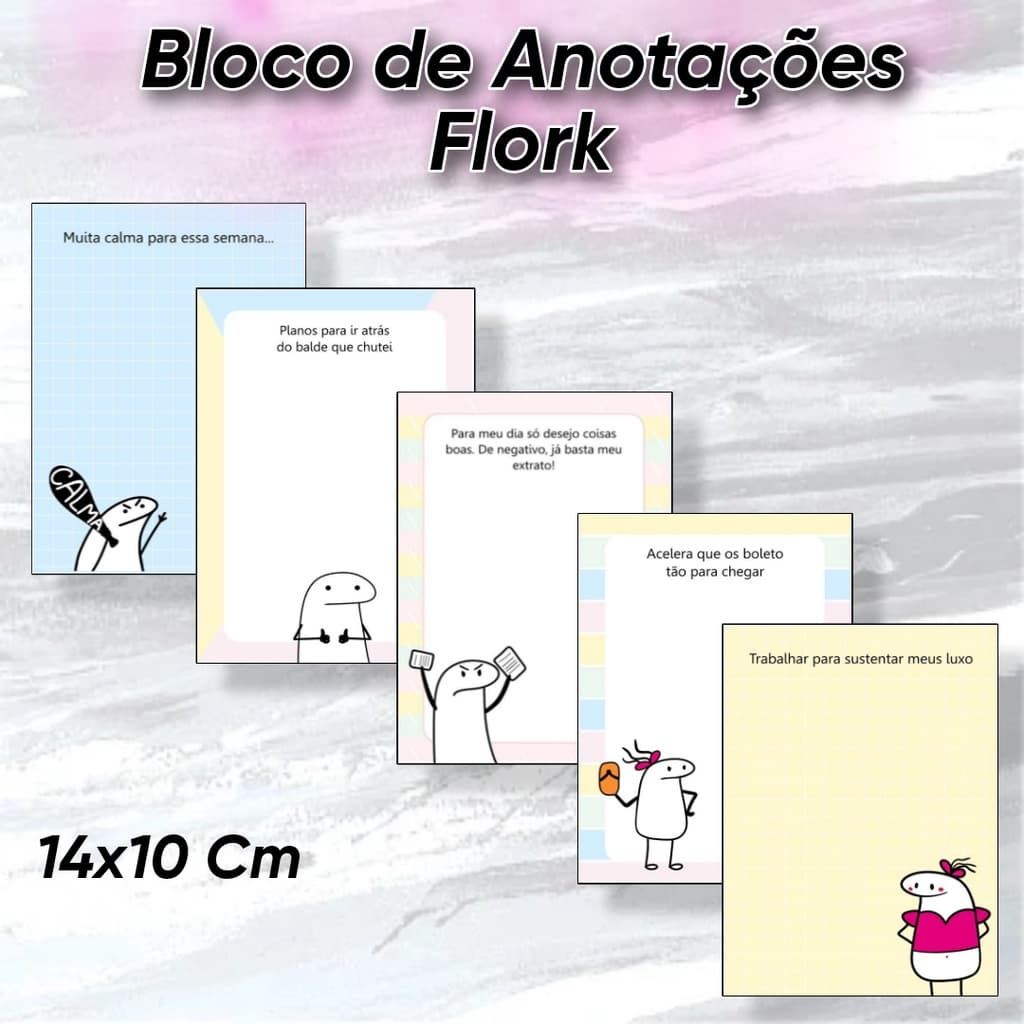 Bloco de Notas Fofo Flork Meme C/50 Folhas 14x10 Cm | Stick Notes Anotações Fofo