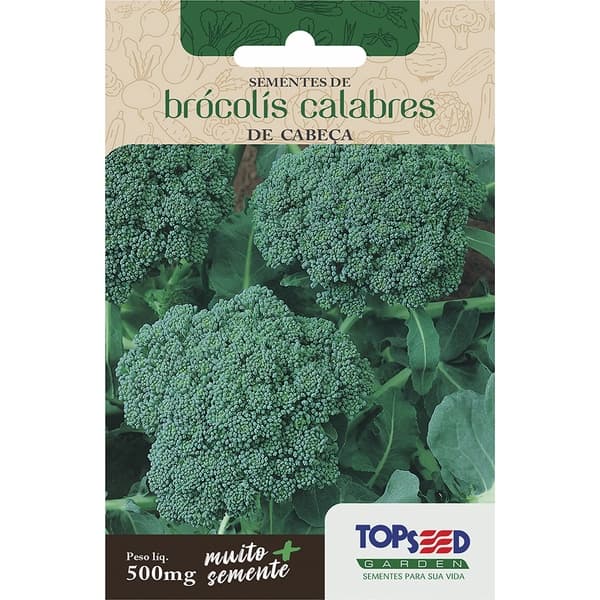 Sementes de Brocolis de Cabeça 500mg Saladas Temperos Horta