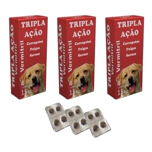 Vermitril - Anti Pulgas, Carrapatos, Vermes, Sarnas 12 Comprimidos