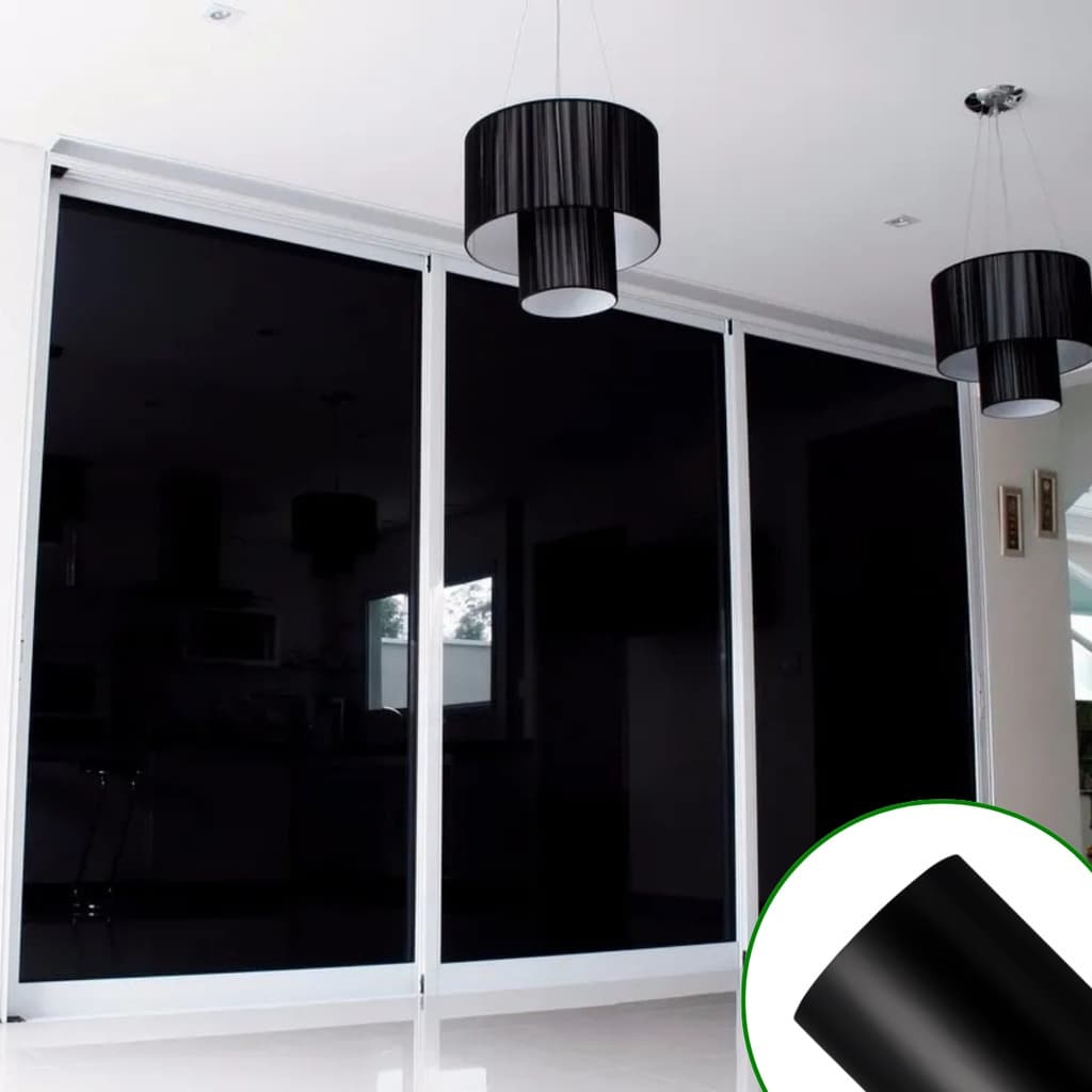 Película Auto Adesiva Vinil Preto Blackout Isola Luz Solar Janela Vidro Porta