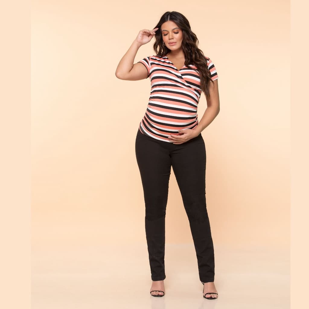 Calça Brim Feminina Preta para Gestante com Elastano